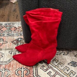 Red Suede Slouchy Boots